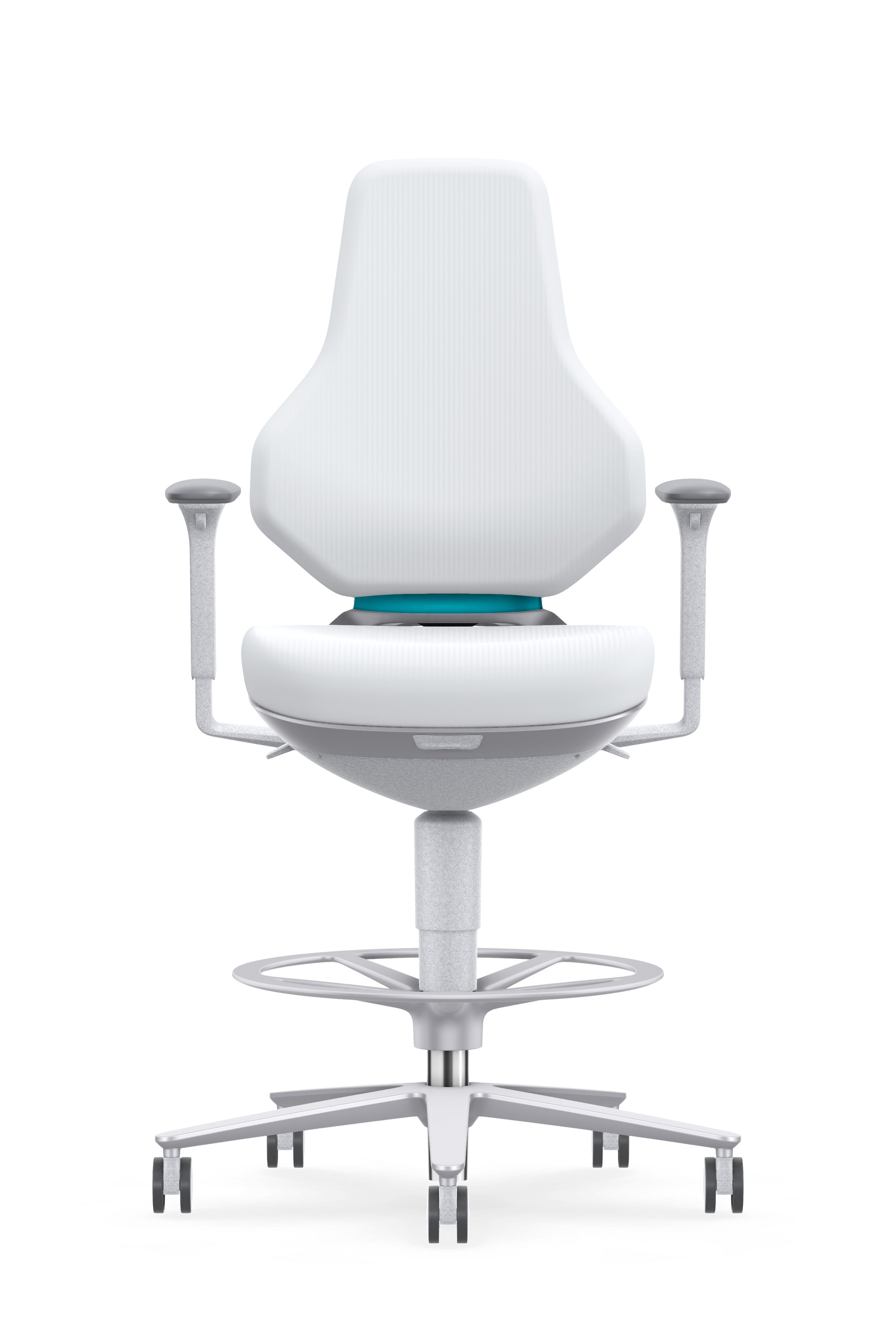 Texon Cleanroom Chair - with Foot Ring - 4D Armrests - White Skintec Upholstery