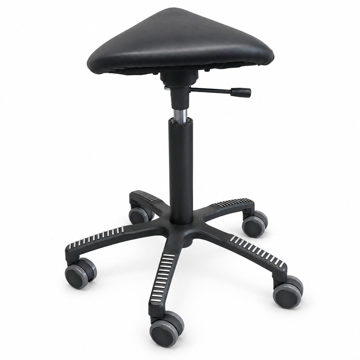 Mini Swing saddle chair, black faux leather upholstery