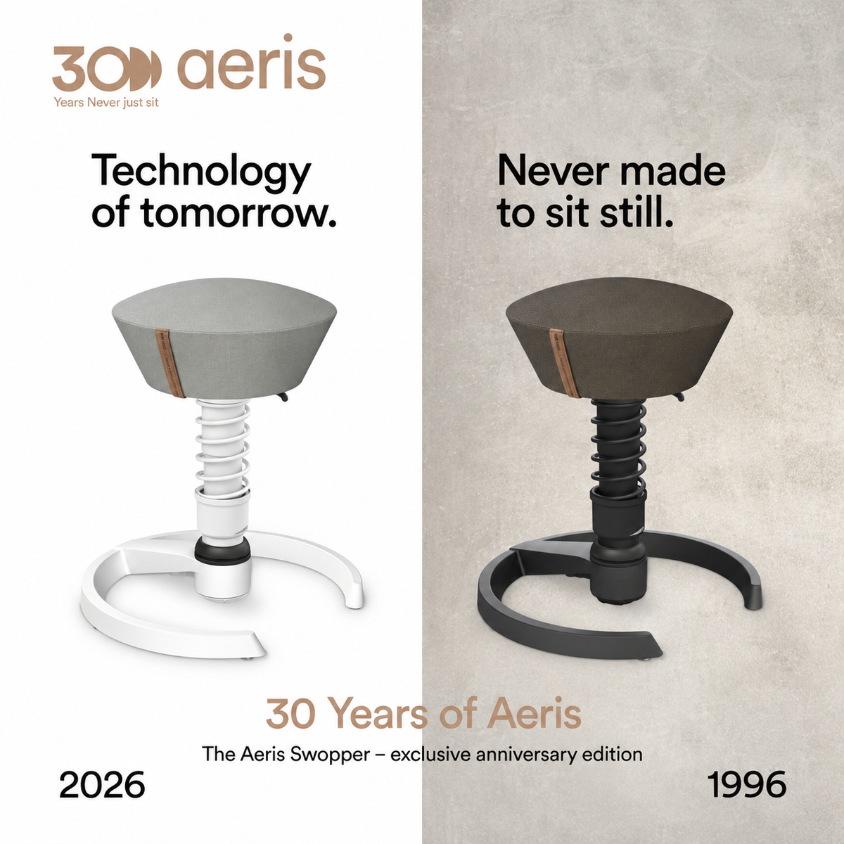 Swopper active chair, dark grey Musa fabric, white base, glides