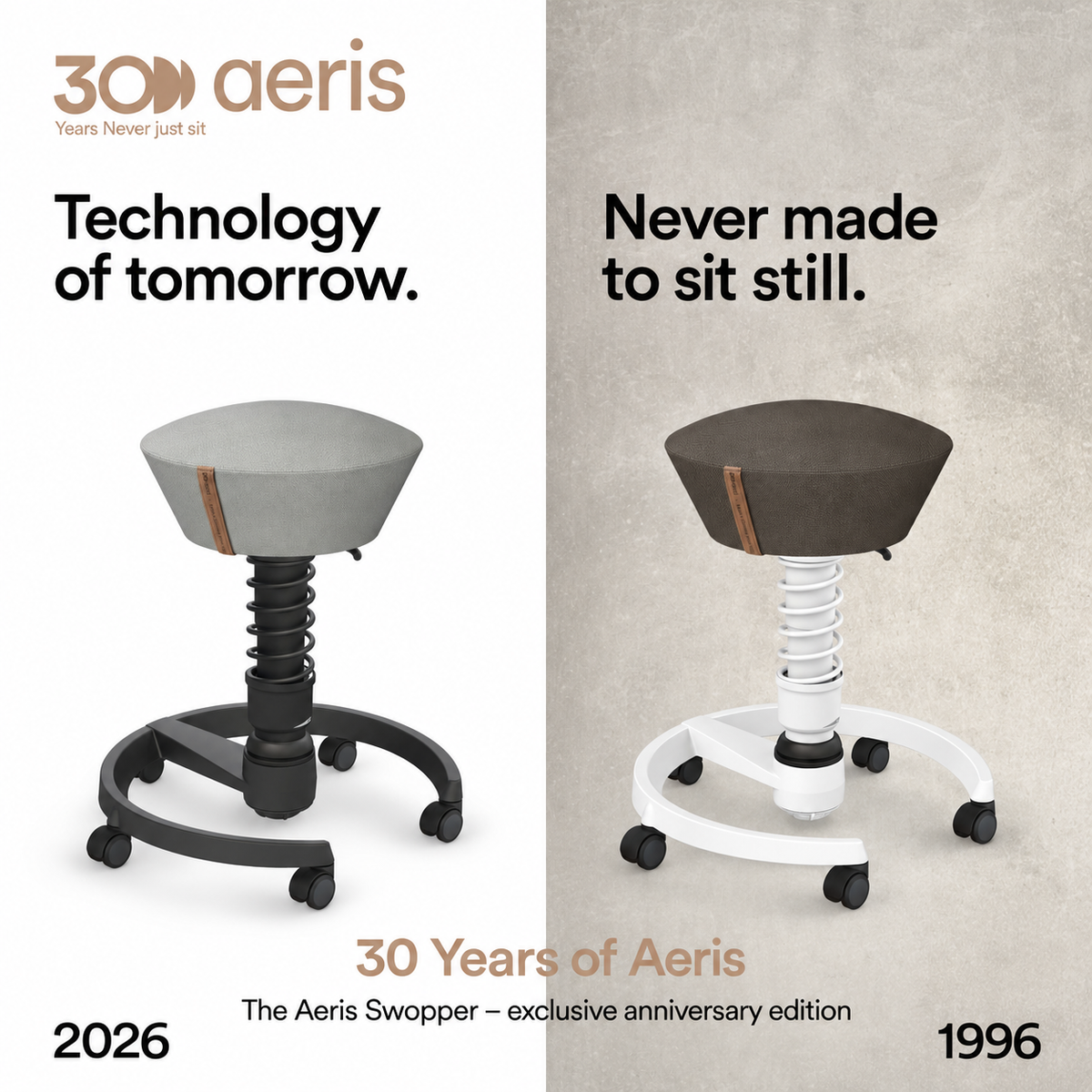 Swopper active chair, dark grey Musa fabric, black base, castors