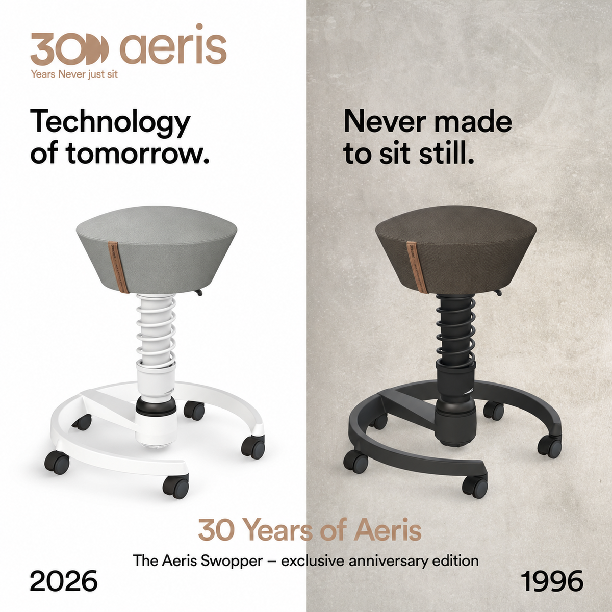 Swopper active chair, dark grey Musa fabric, black base, castors
