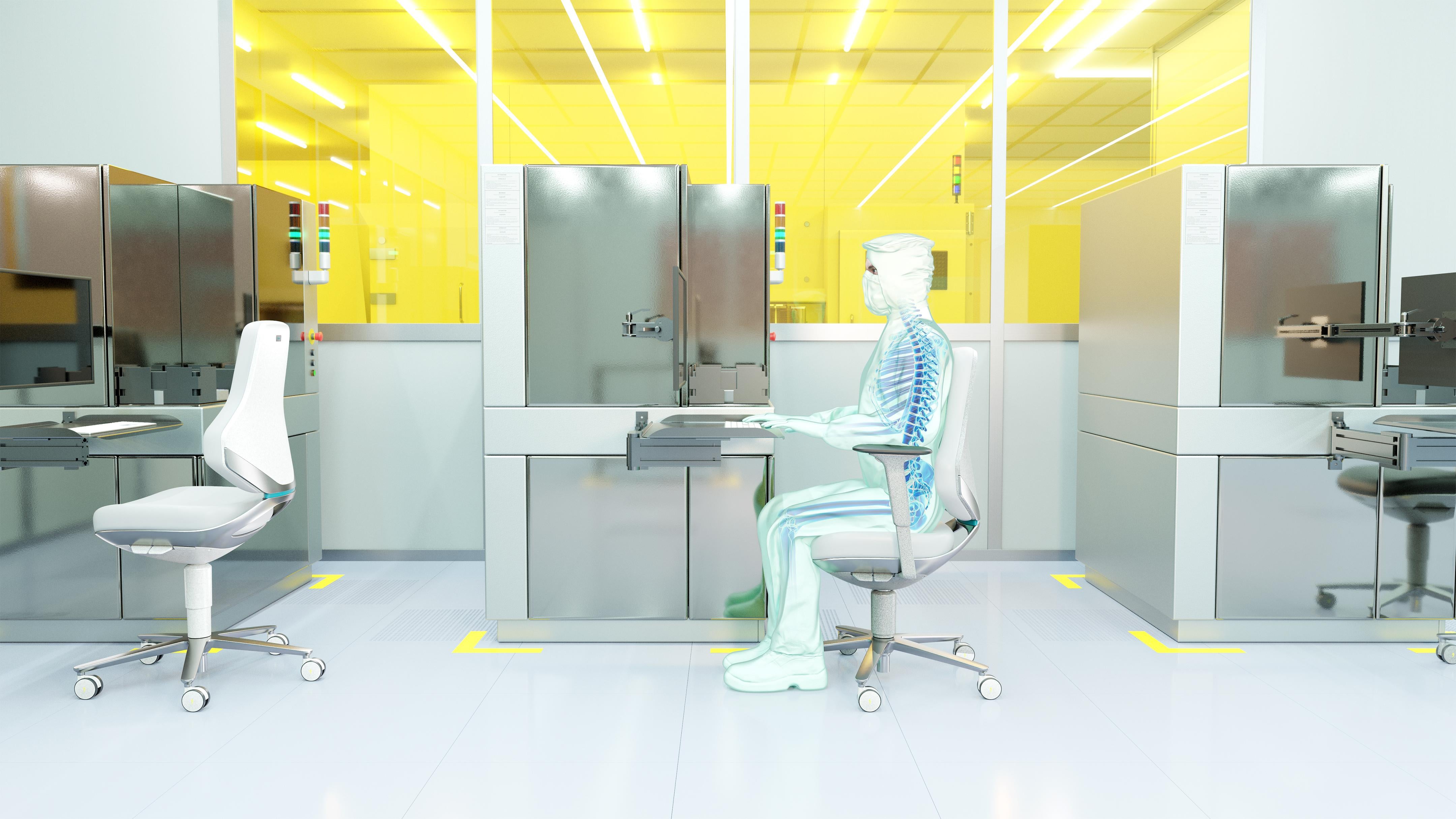Texon Cleanroom Chair – with Foot Ring – 4D Armrests – White Skintec Upholstery