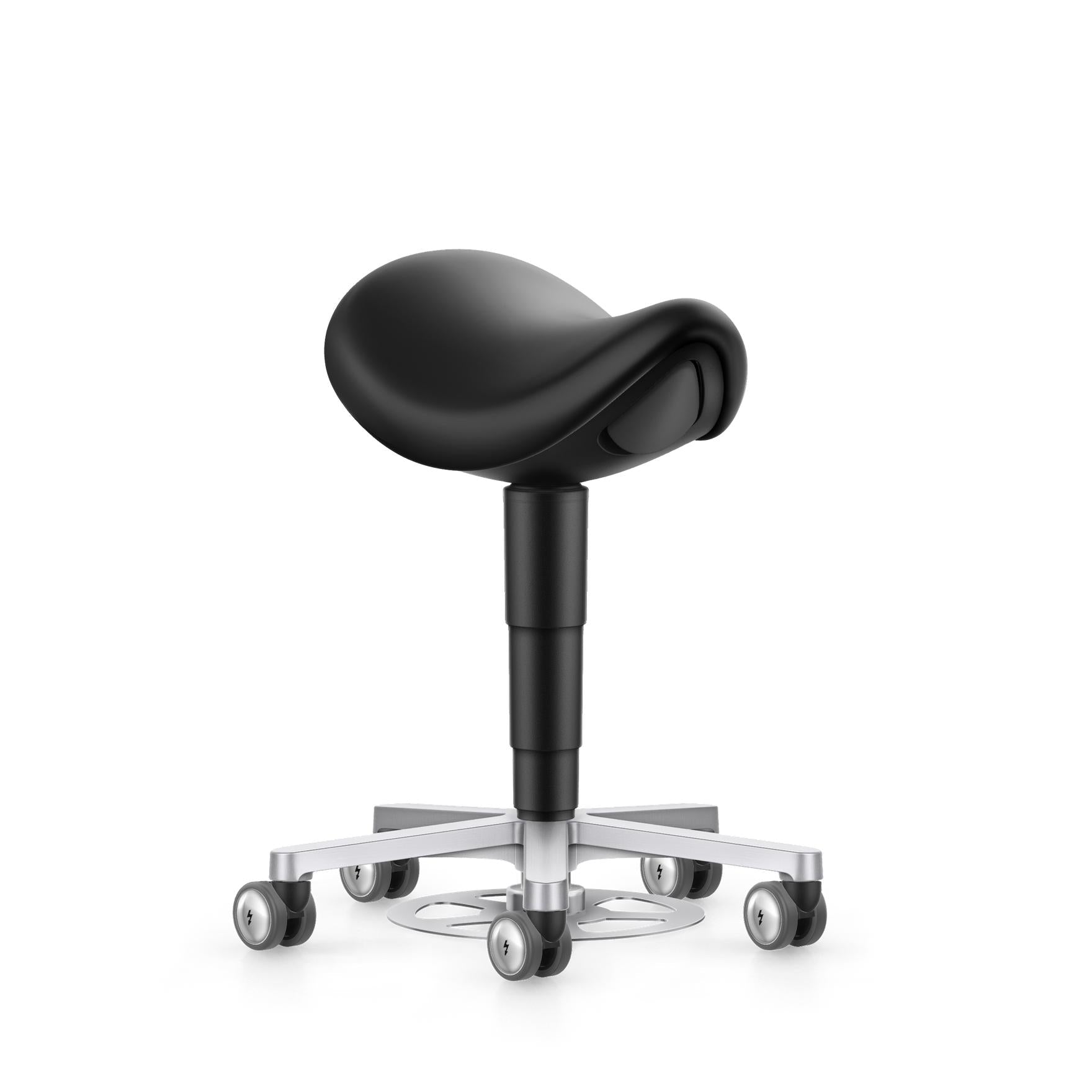 Stool Cleanroom saddle chair - foot release, black artificial leather