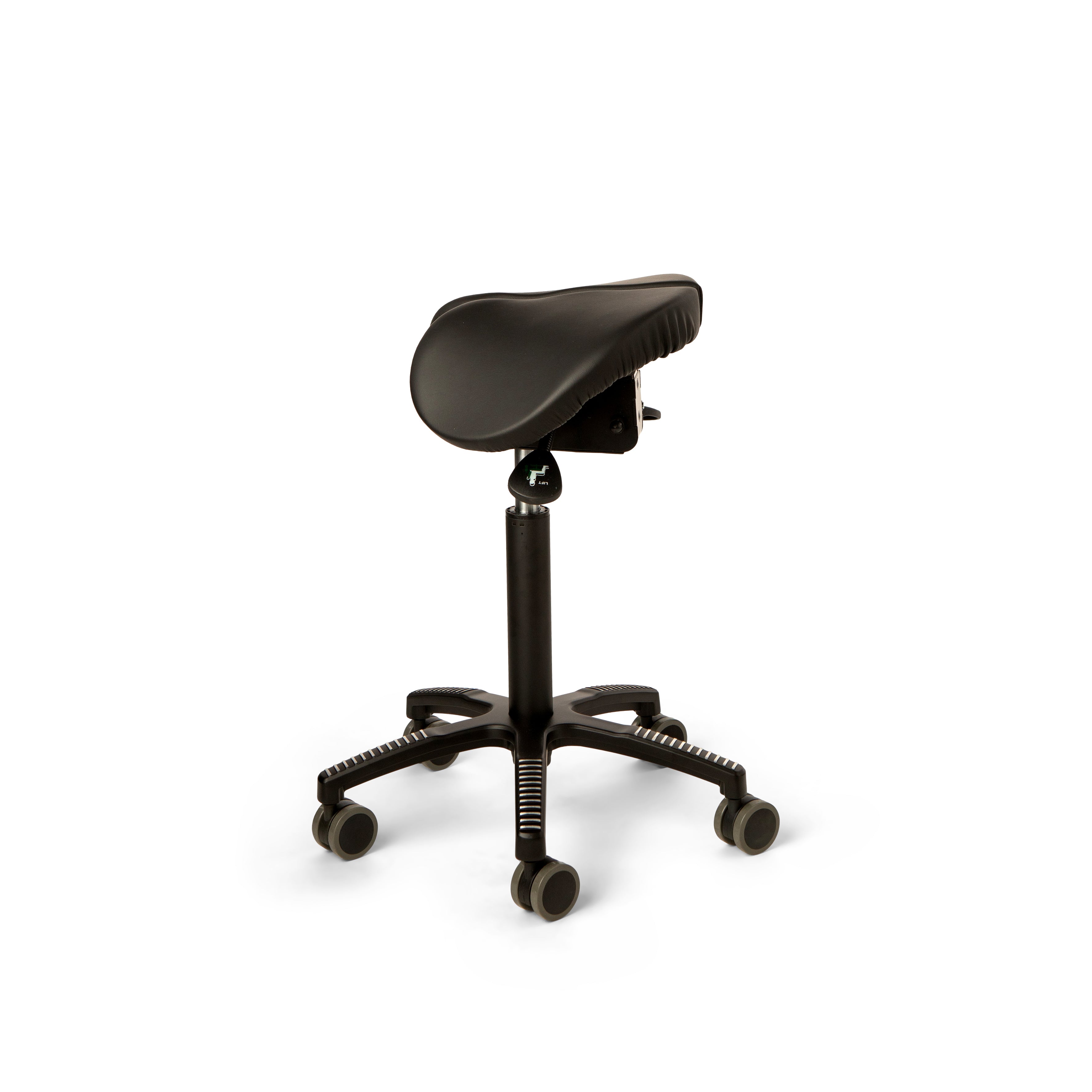 Core Split Tilt saddle chair, black leather upholstery