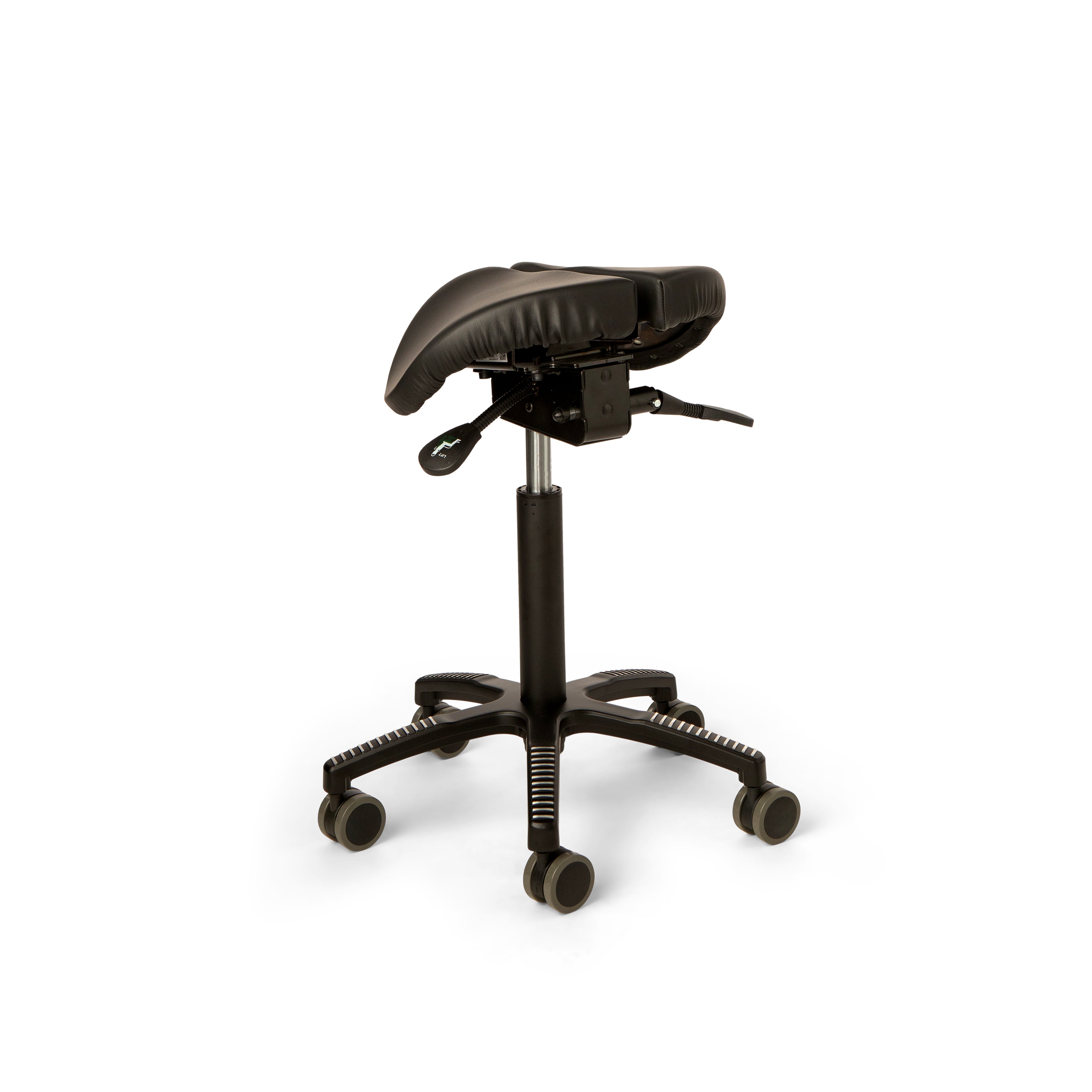 Core Split Tilt saddle chair, black leather upholstery