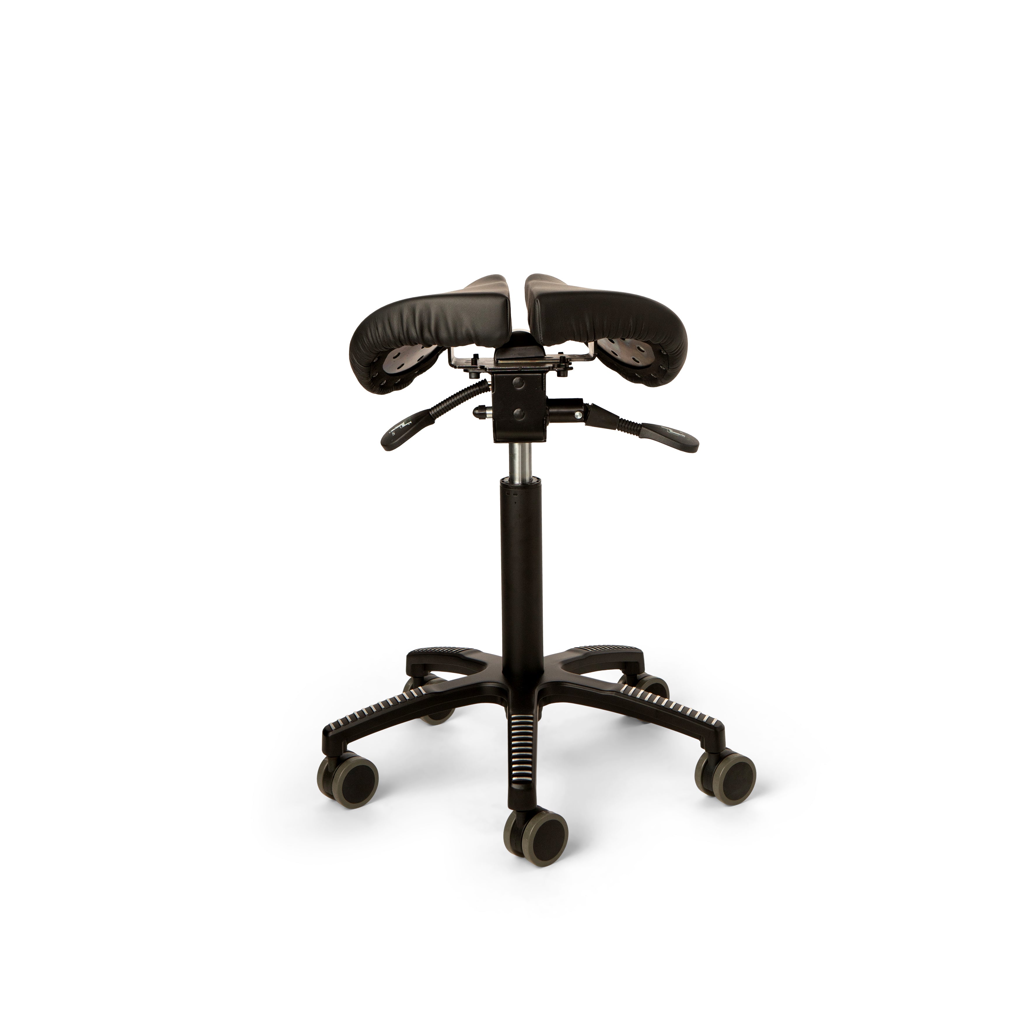 Core Split Tilt saddle chair, black leather upholstery