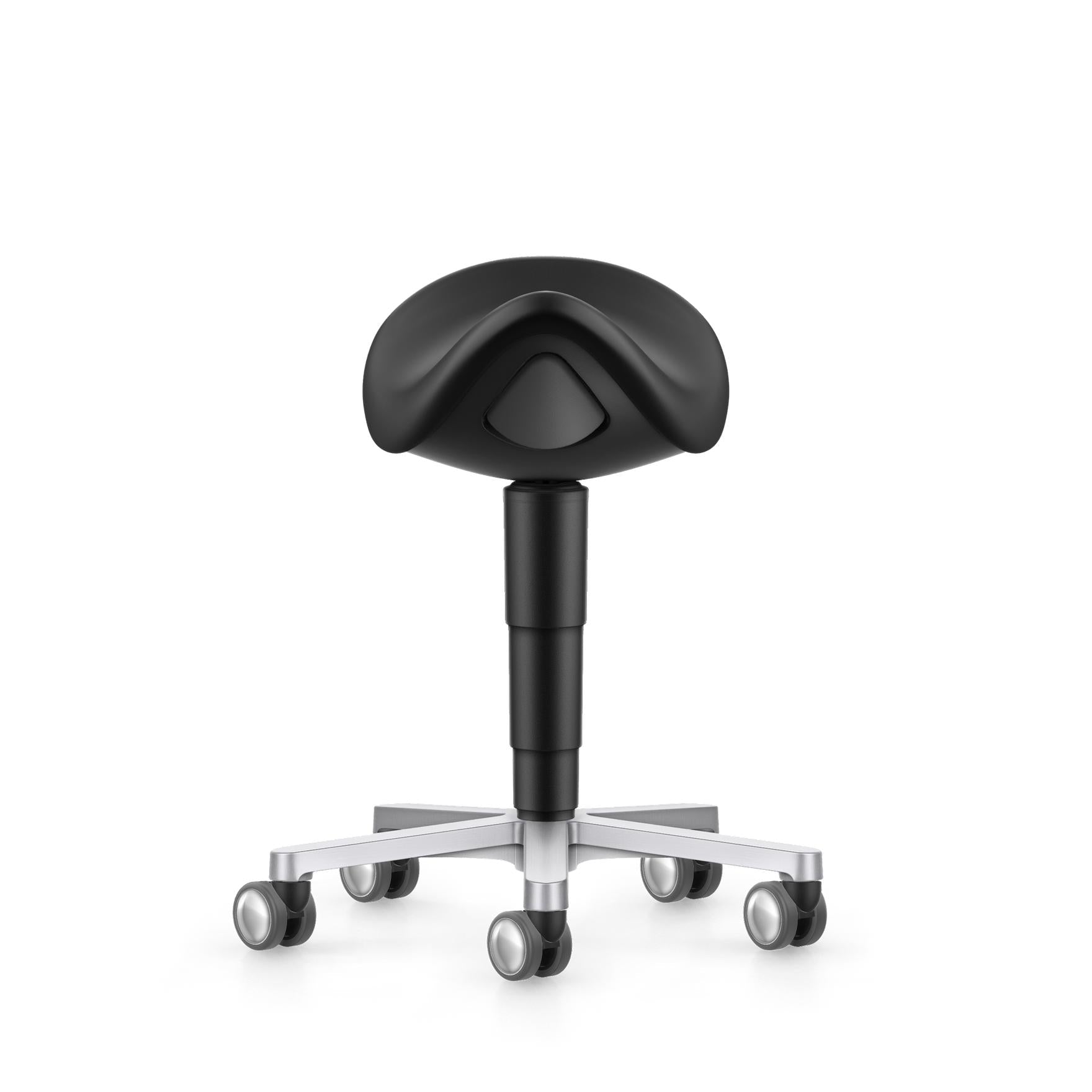 Stool laboratory/medical saddle chair, black artificial leather