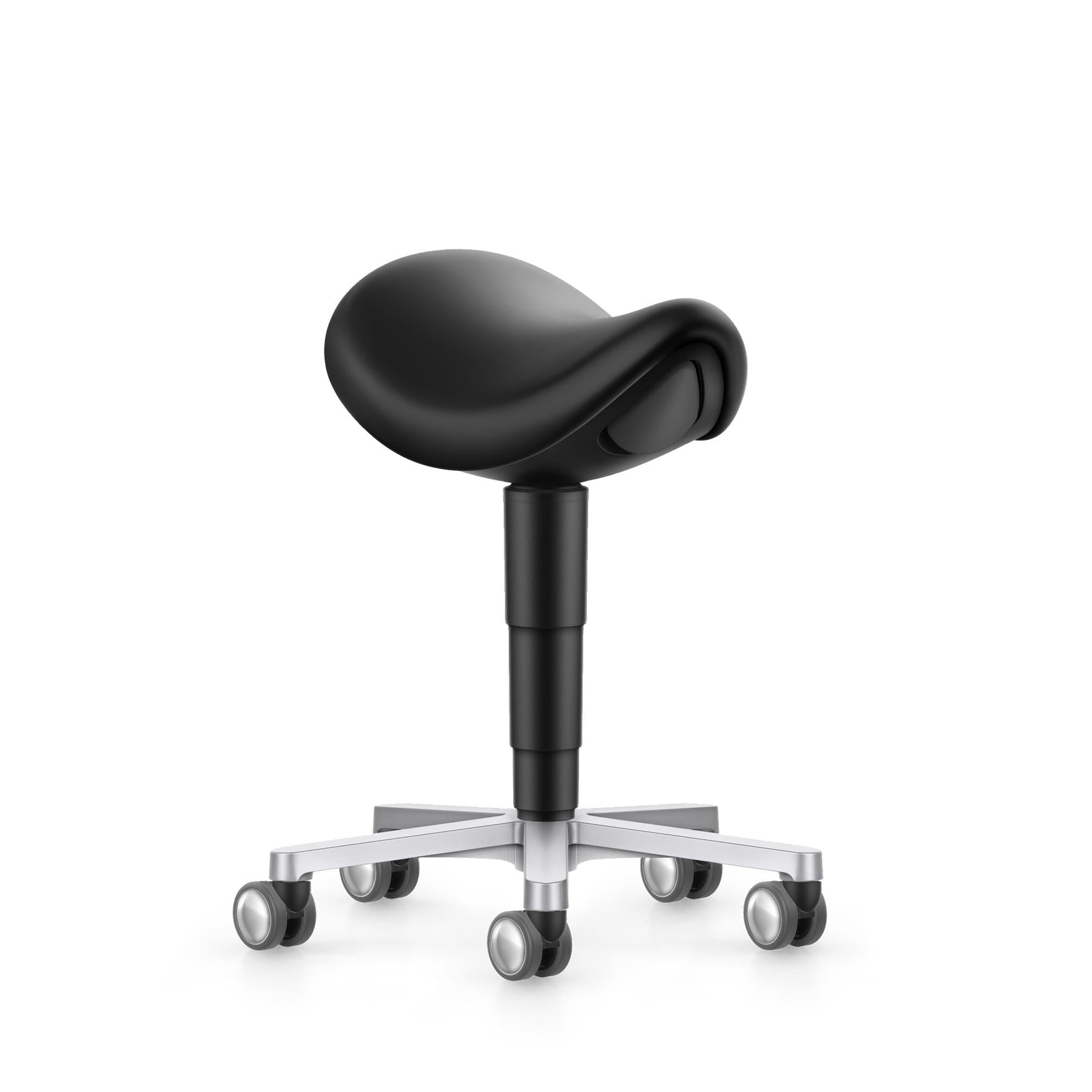 Stool laboratory/medical saddle chair, black artificial leather