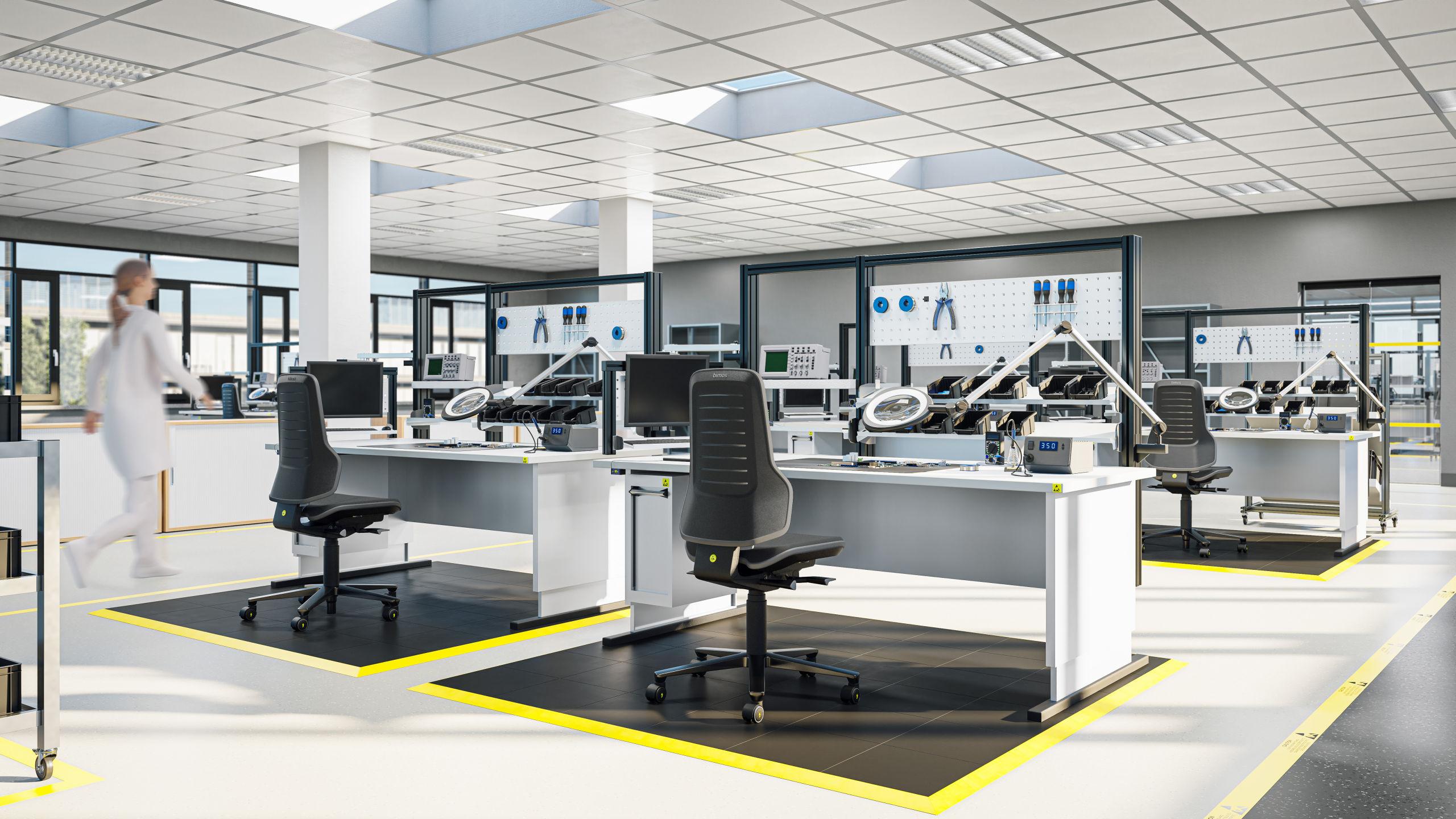 Neon 2 ESD Work Chair, synchro mechanism – 4D armrests – Duotec fabric upholstery