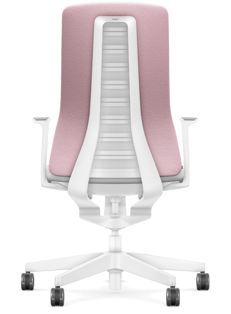Ergonomic white office chair with pink padded backrest featuring Smart-Spring technology for active sitting and increased comfort