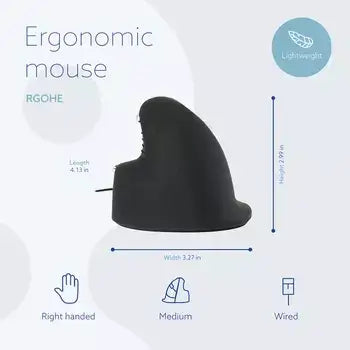 Ergonomic right-handed medium wired mouse, lightweight design, promoting healthier forearm movement to prevent strain injuries.