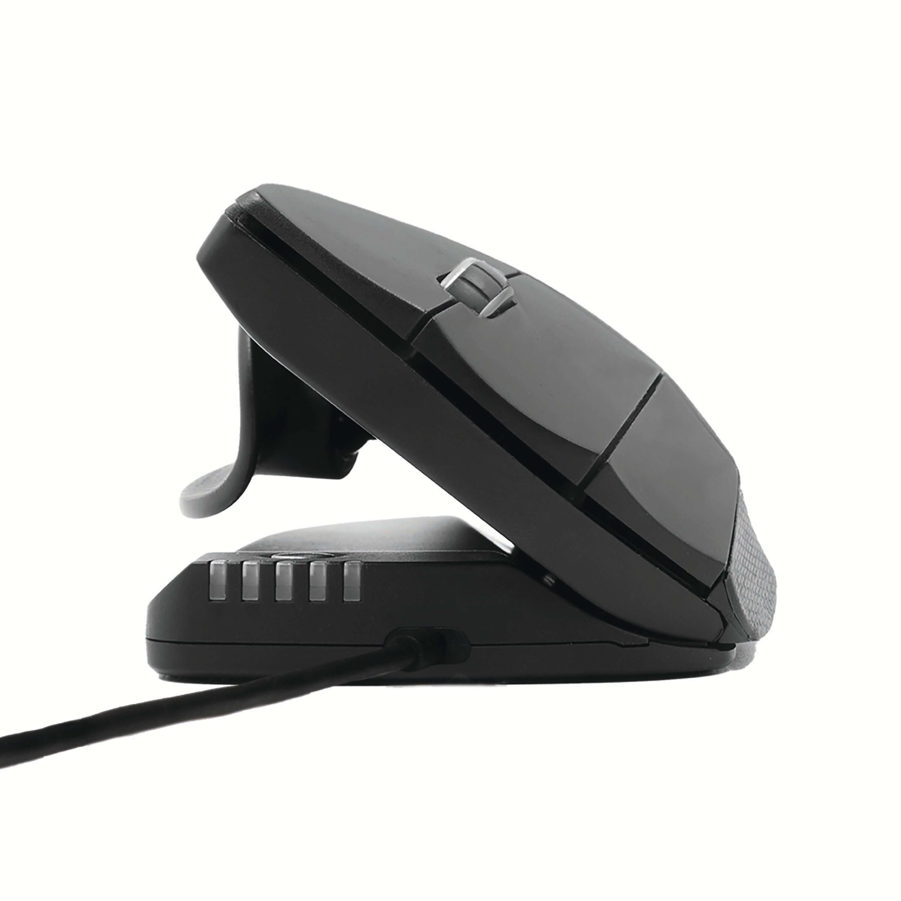 Ergonomic Unimouse wired left-side view showcasing adjustable hinge for customizable comfort.