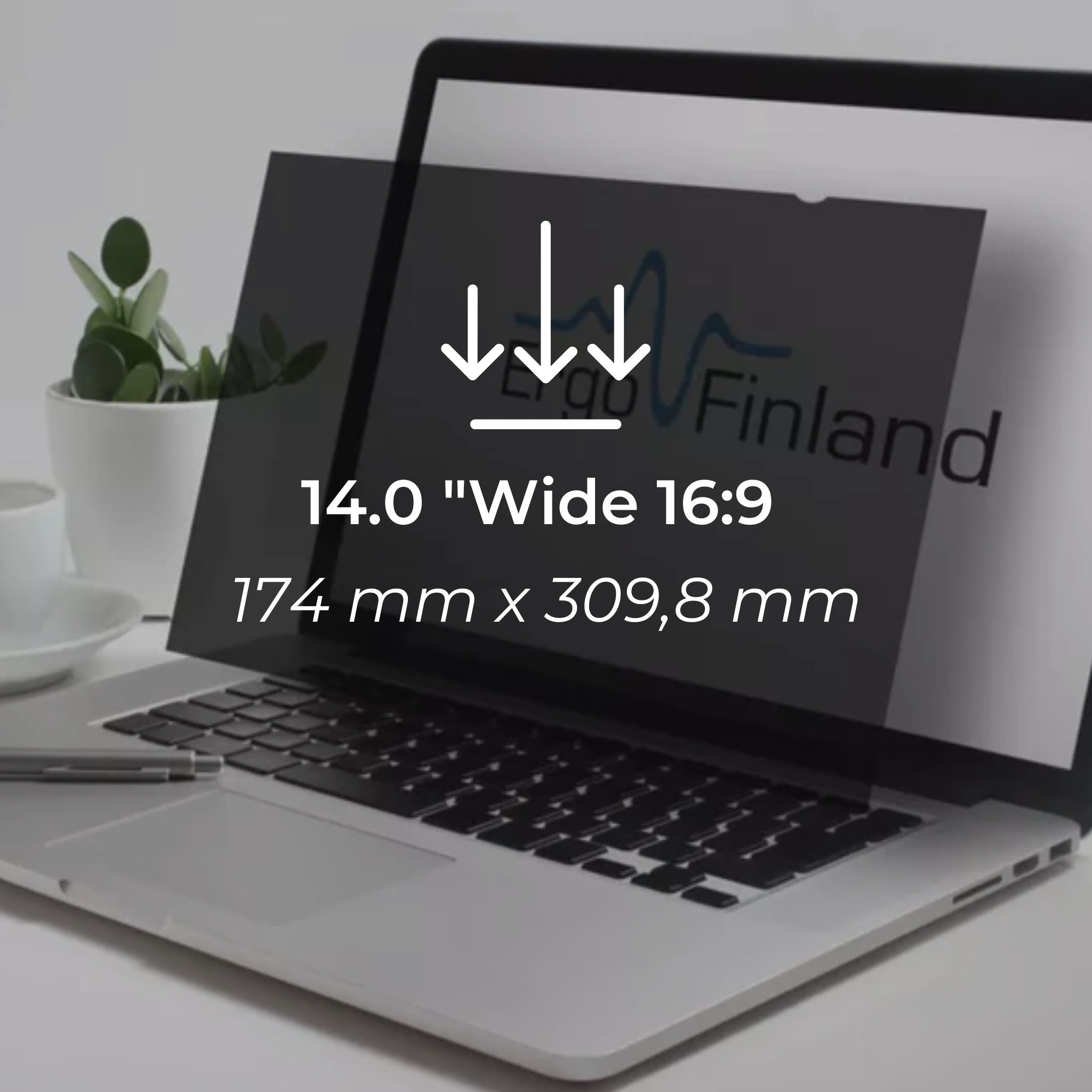 Privacy filter for 14.0" laptop screen, 16:9 ratio, enhances data security, reduces glare, and protects from scratches.