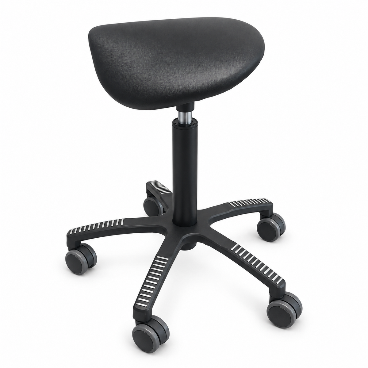 Mini Swing saddle chair, black faux leather upholstery