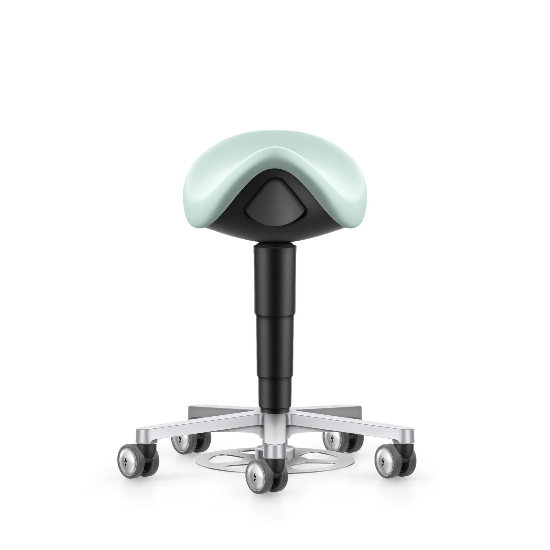 Stool laboratory/medical saddle stool – with foot control, mint green artificial leather