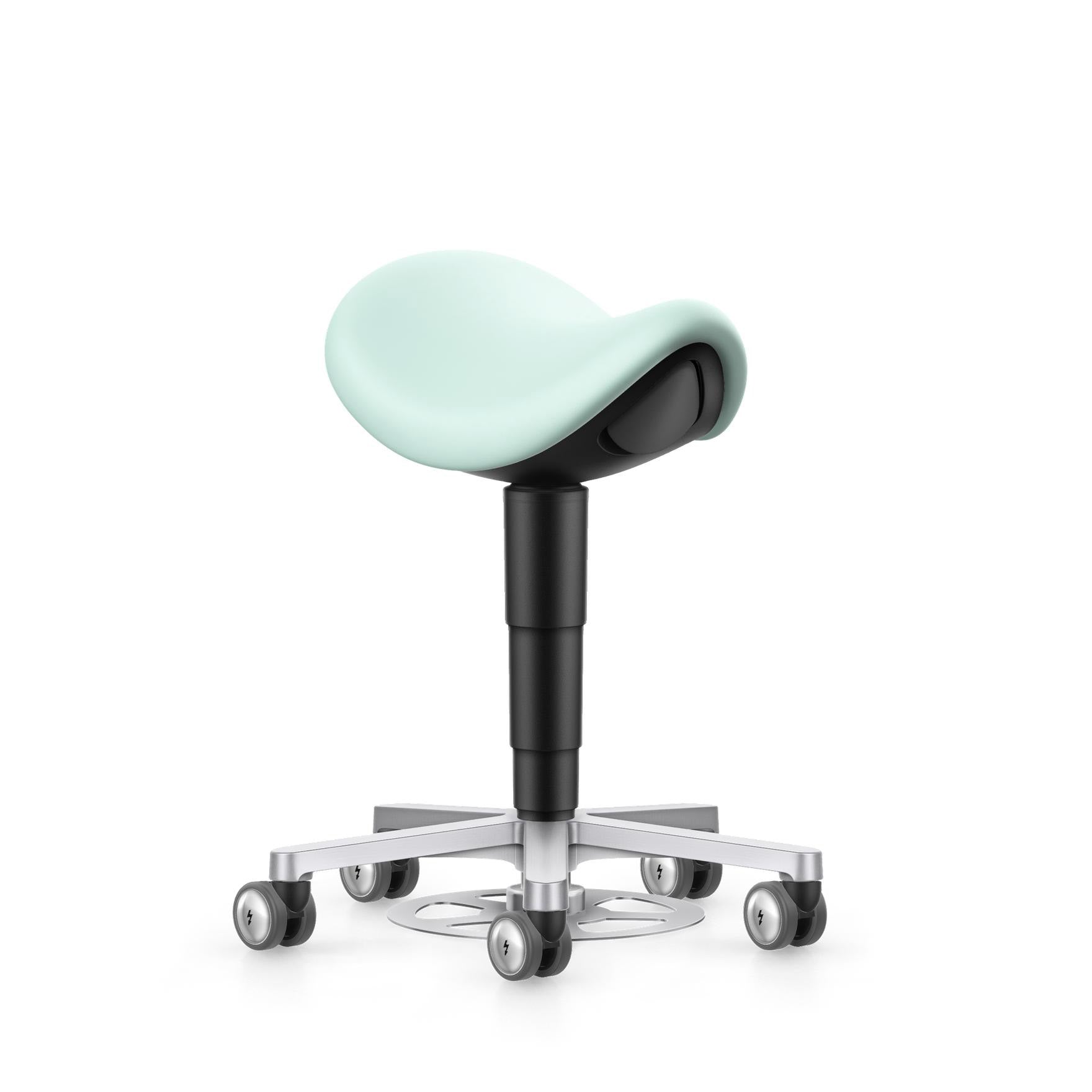 Stool laboratory/medical saddle stool – with foot control, mint green artificial leather