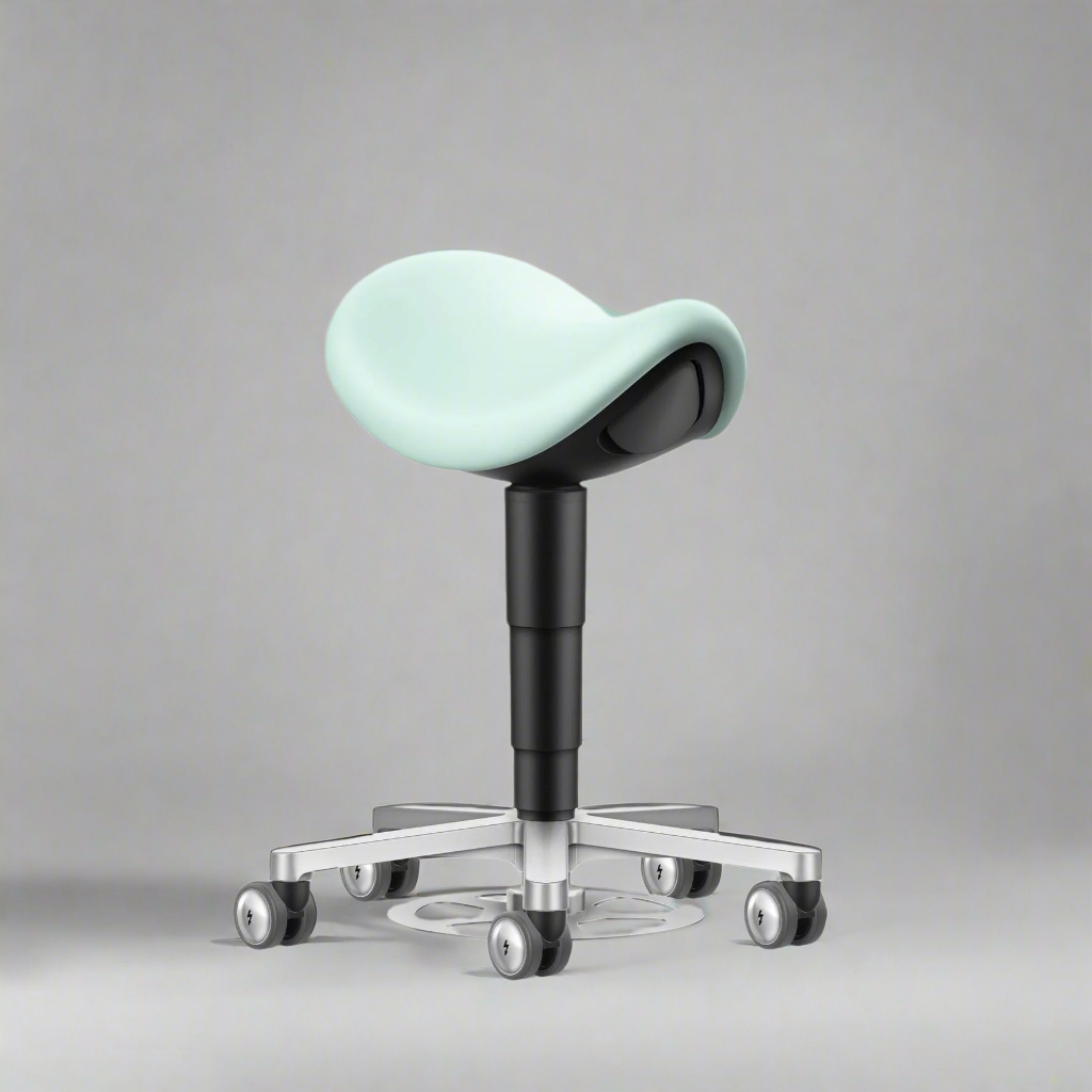 Stool laboratory/medical saddle stool – with foot control, mint green artificial leather