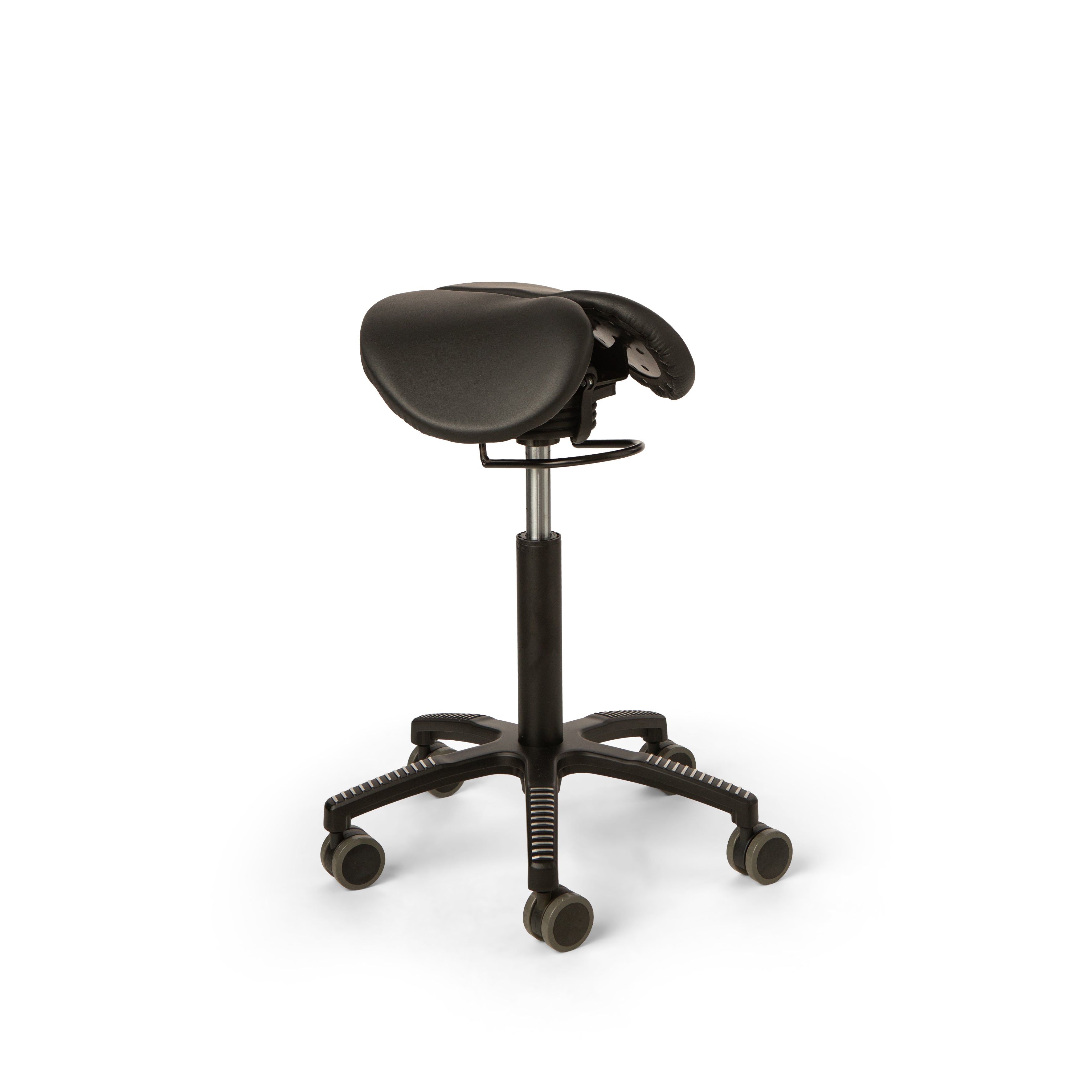 Core Split Swing saddle chair, black leather upholstery