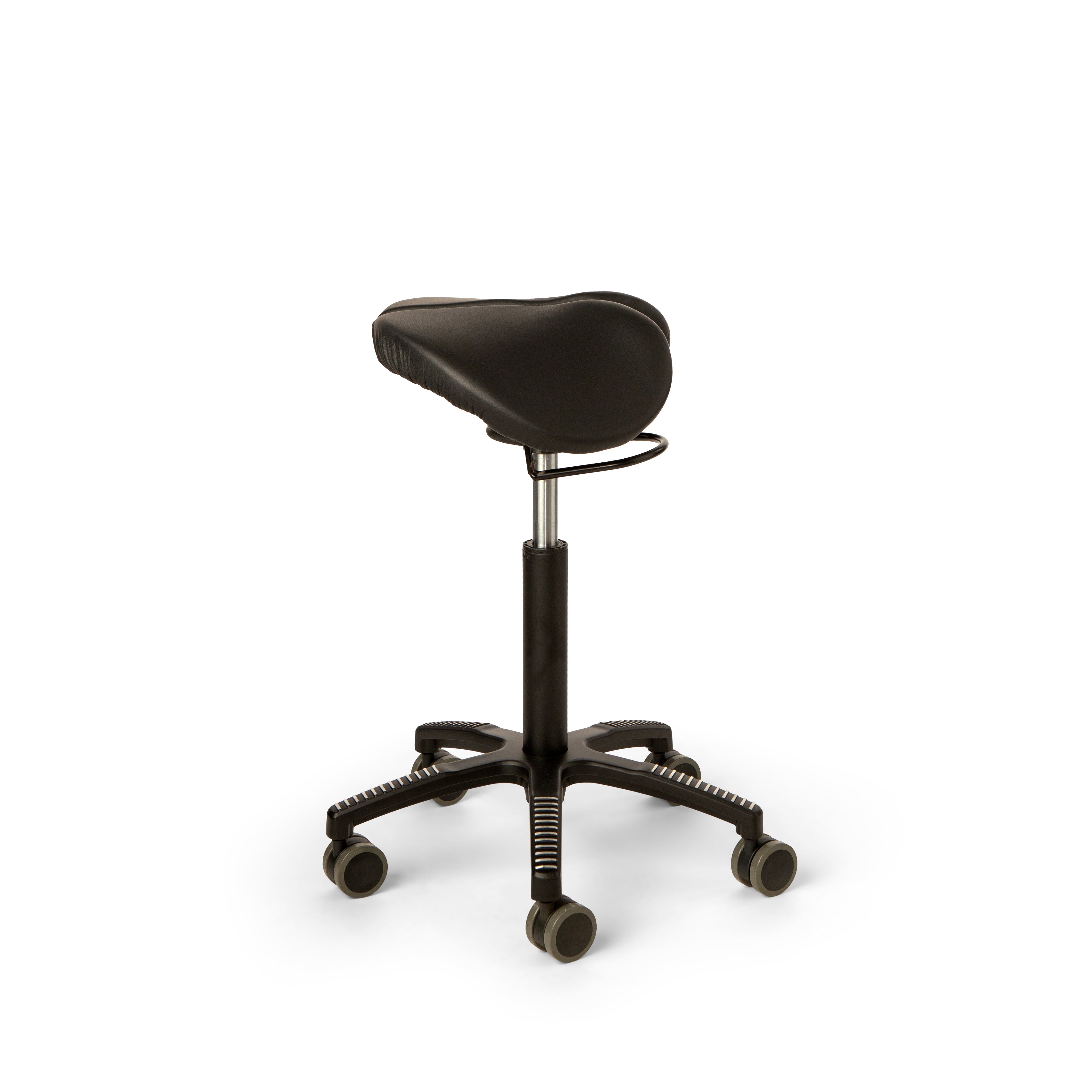 Core Split Swing saddle chair, black leather upholstery