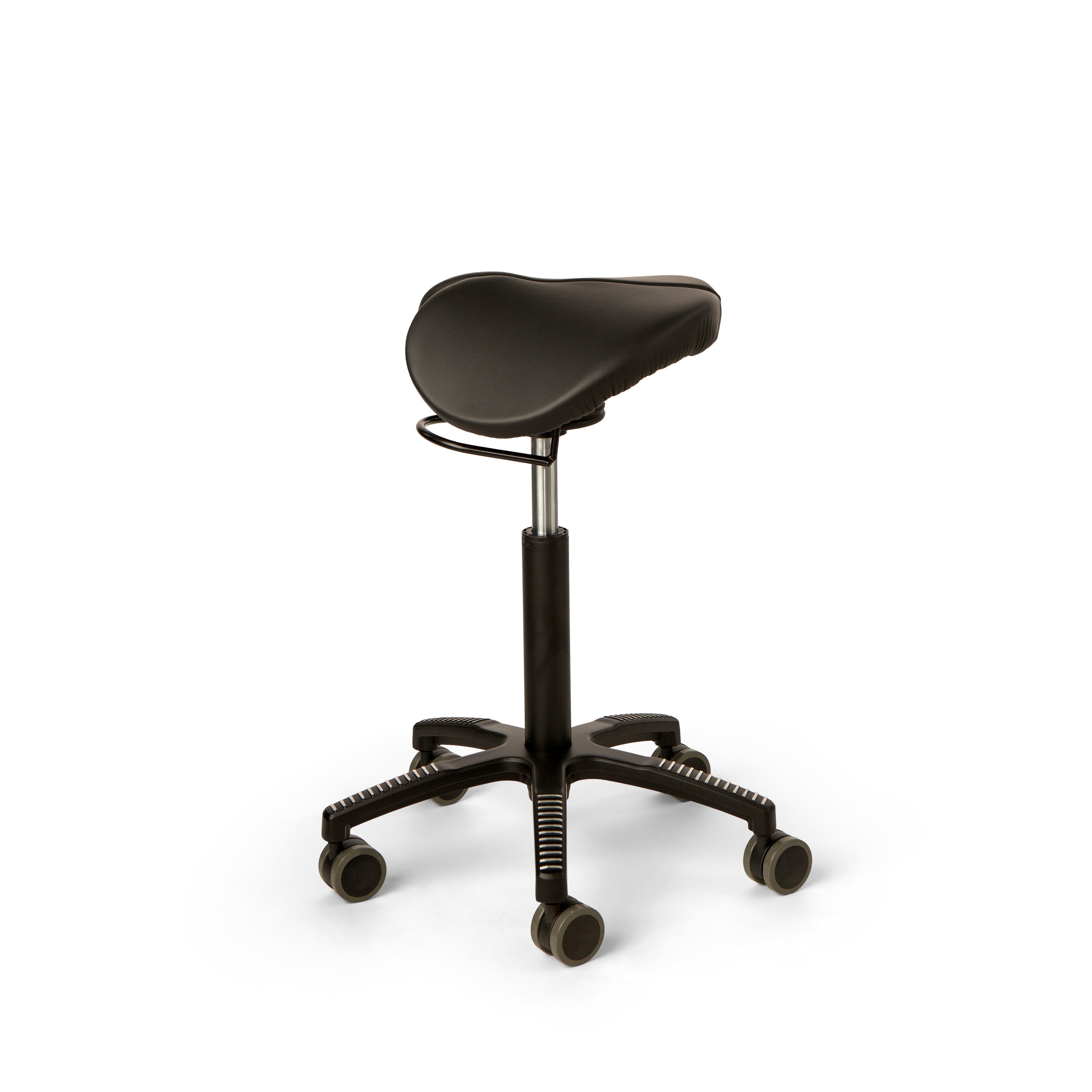 Core Split Swing saddle chair, black leather upholstery
