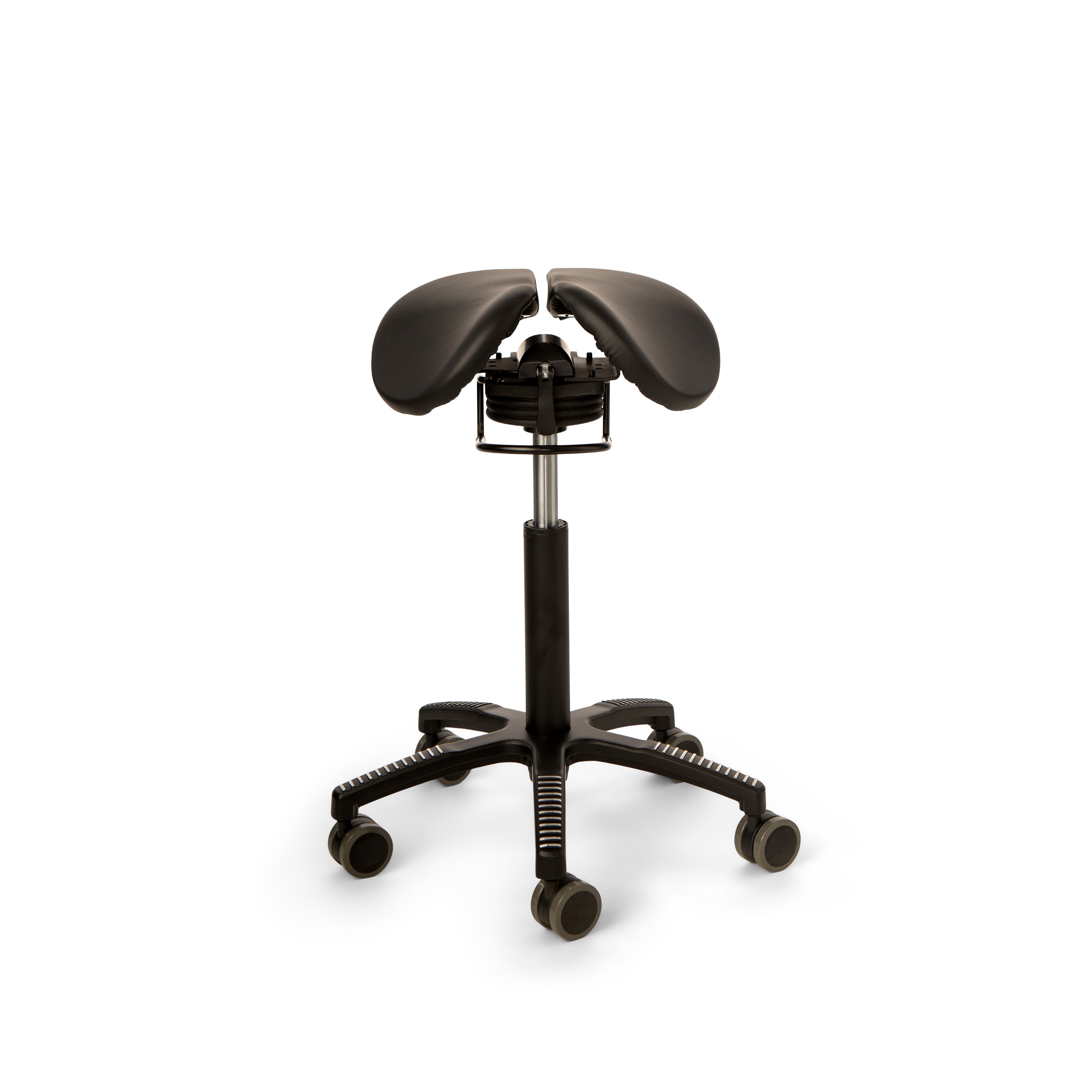 Core Split Swing saddle chair, black leather upholstery