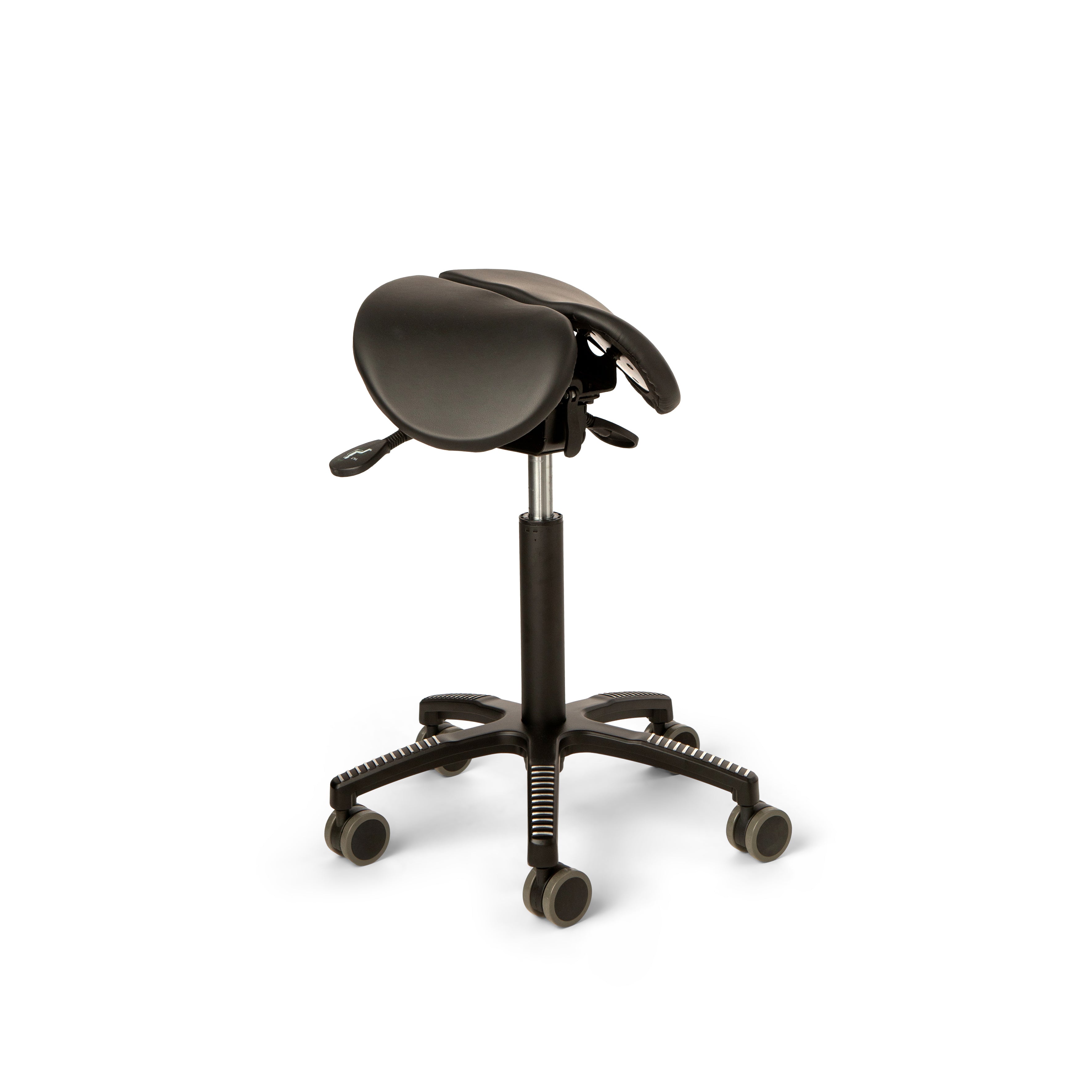 Core Split Tilt saddle chair, black leather upholstery
