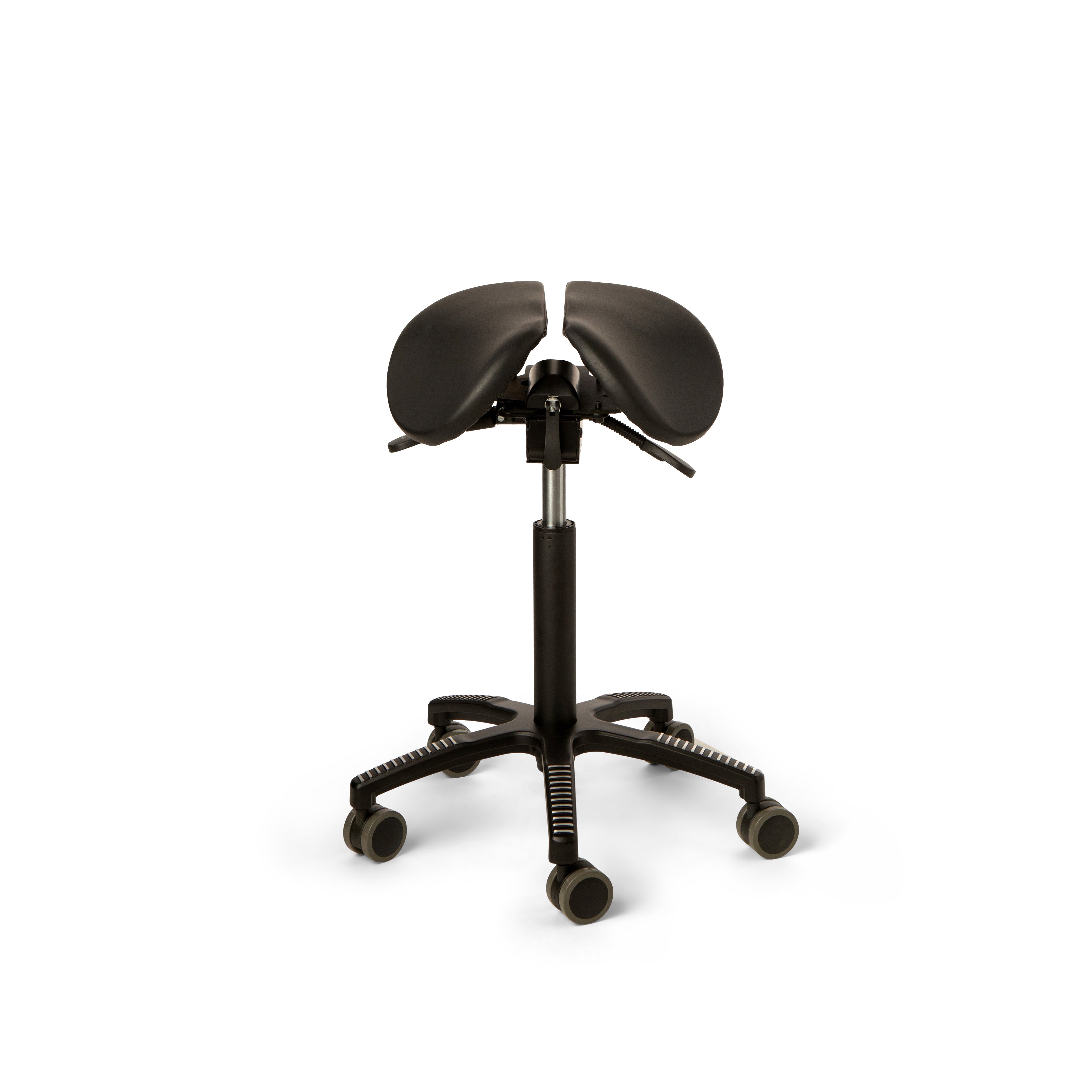 Core Split Tilt saddle chair, black leather upholstery