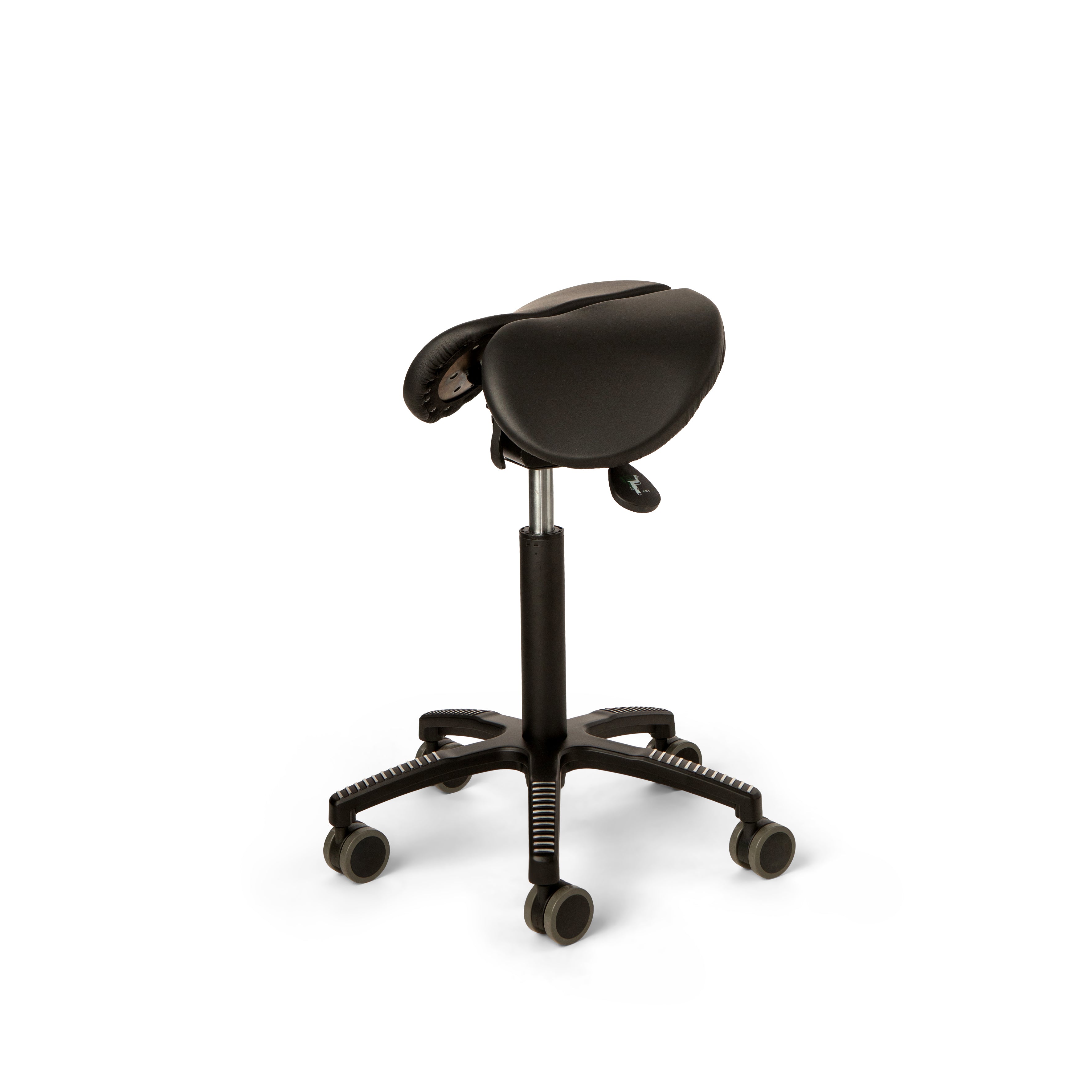 Core Split Tilt saddle chair, black leather upholstery