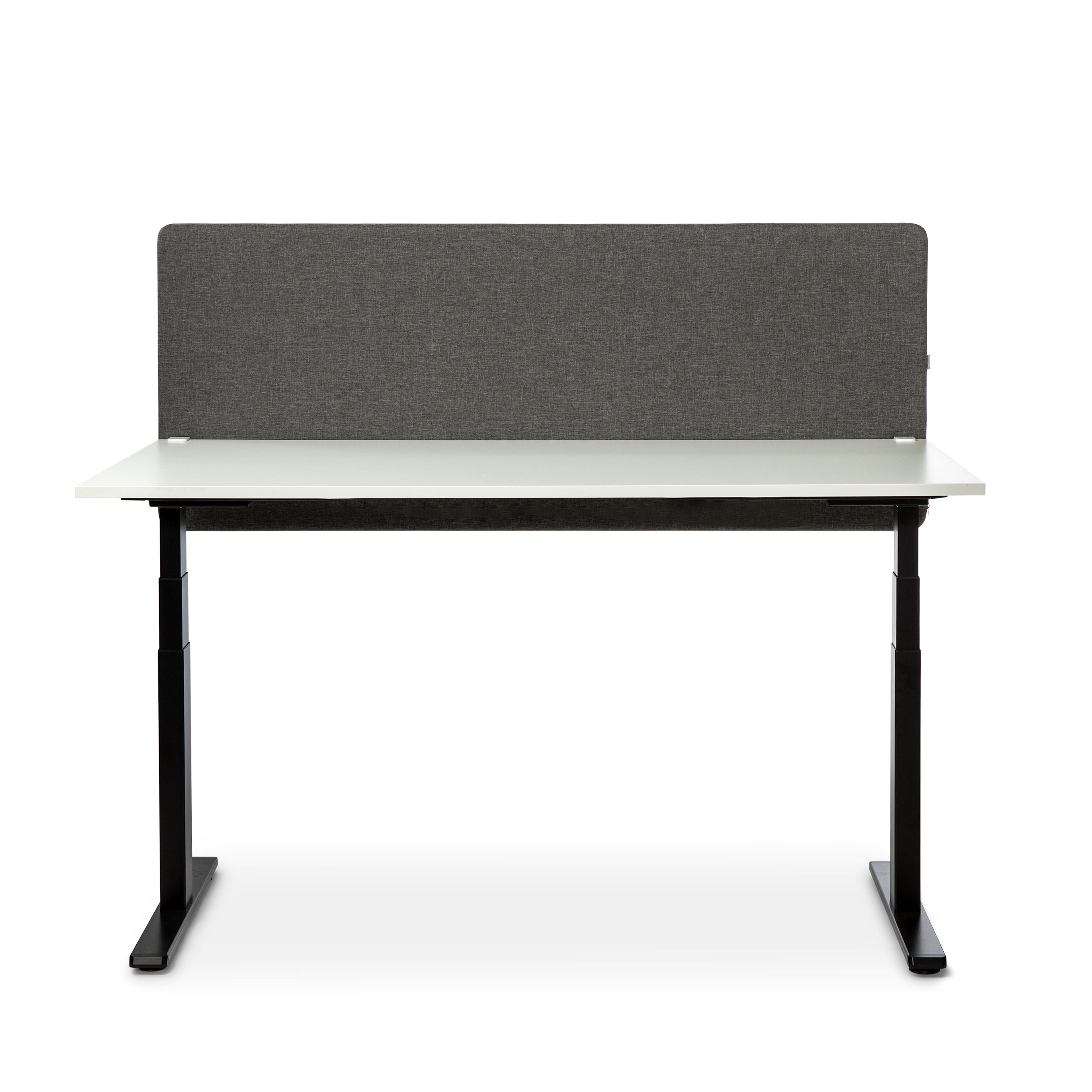 Grey soundproof desk screen 1600x800 mm by Savio 09 for enhanced privacy and focus in open office environments.