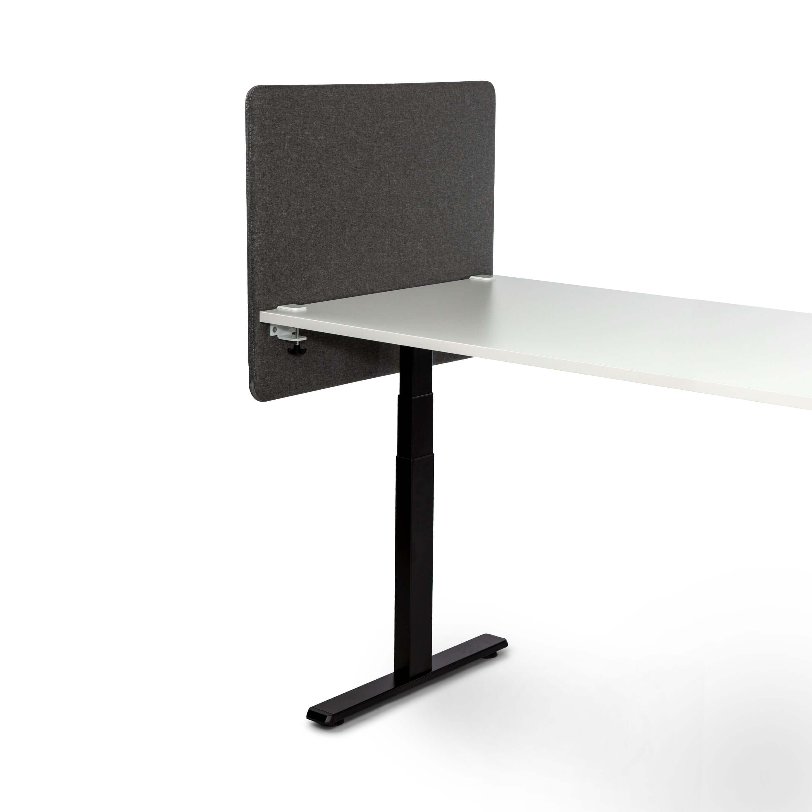 Grey soundproof screen 800x800 mm mounted on desk for enhanced privacy and focus in open office environments.