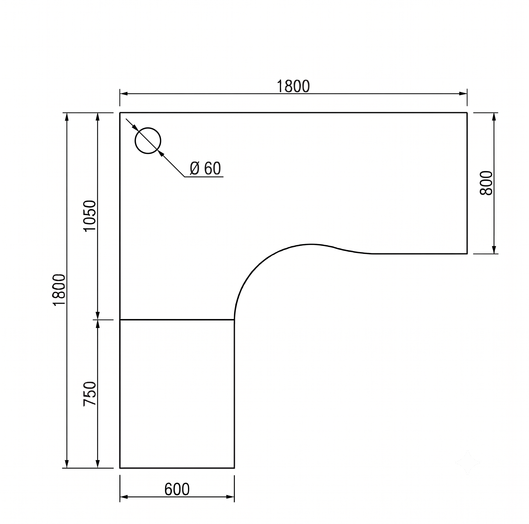 Desktop (L-shaped) 1800 × 1800 × 800/600 mm – white