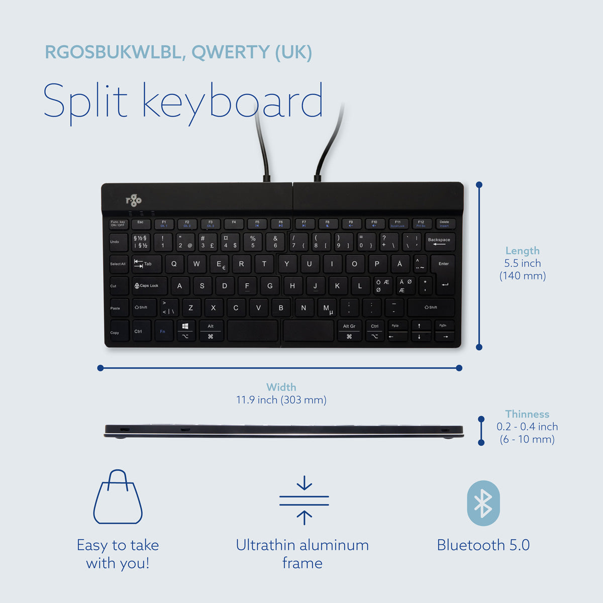 Ergo-R Black, split mini keyboard - Bluetooth