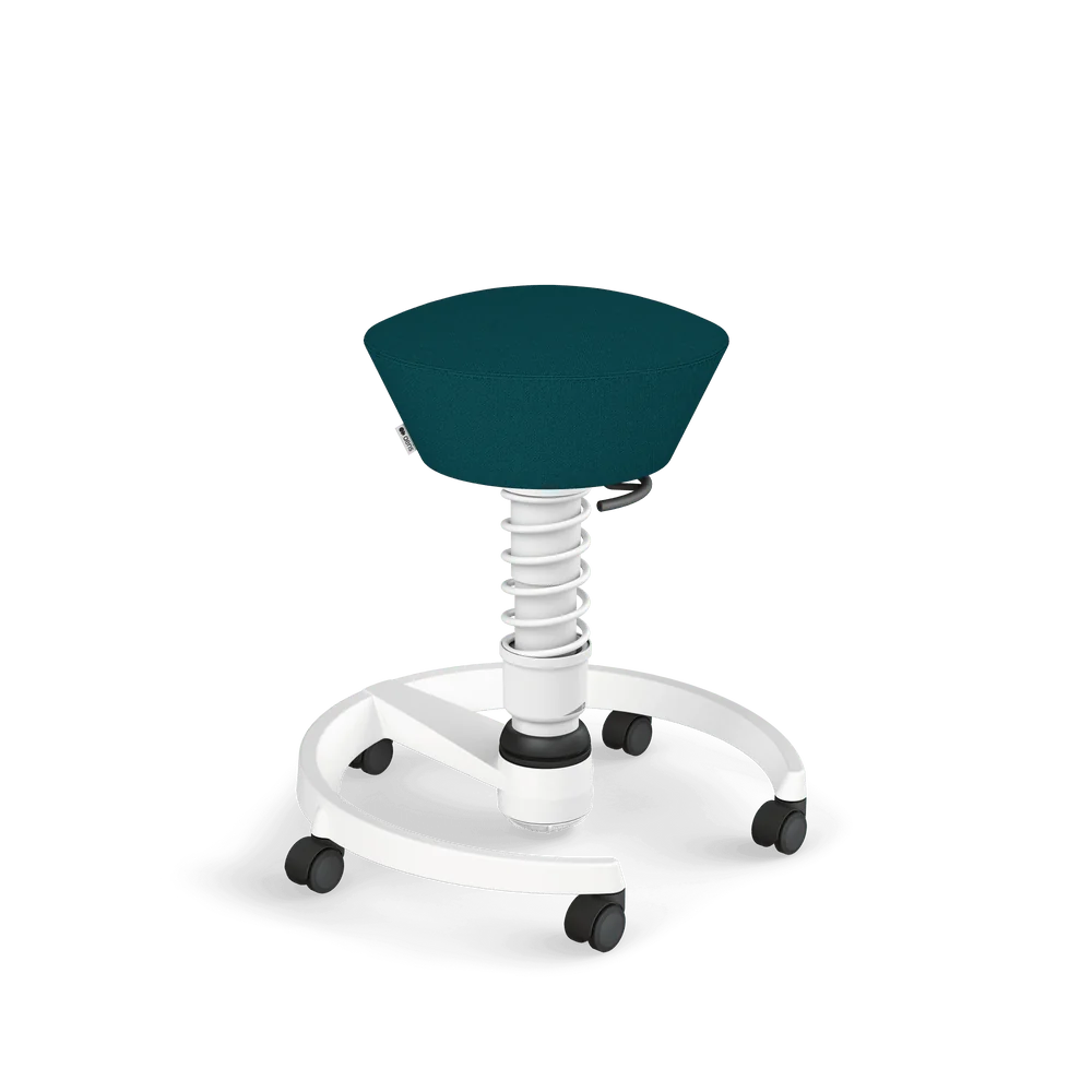 Swopper, petrol blue mélange Cura recycled polyester, white frame, castors
