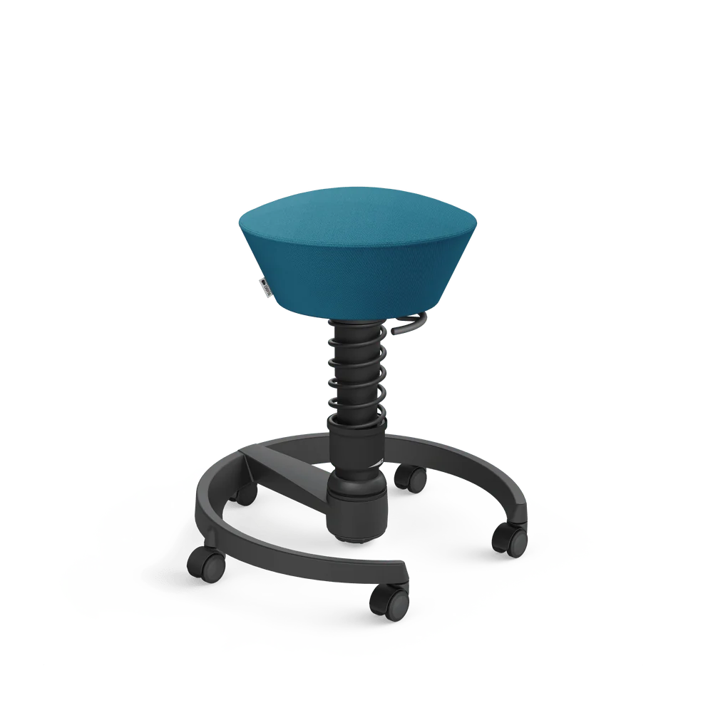 Swopper, azure blue Select wool blend, black frame, castors