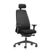 Ergonomic EVERYis1 office chair with neck support and high backrest in black Era fabric.